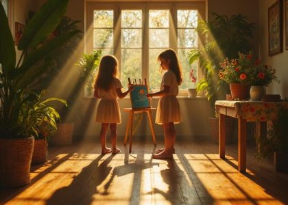 A serene landscape featuring a tranquil lake surrounded by lush green trees under a bright blue sky with fluffy white clouds, perfect for nature lovers and outdoor enthusiasts.